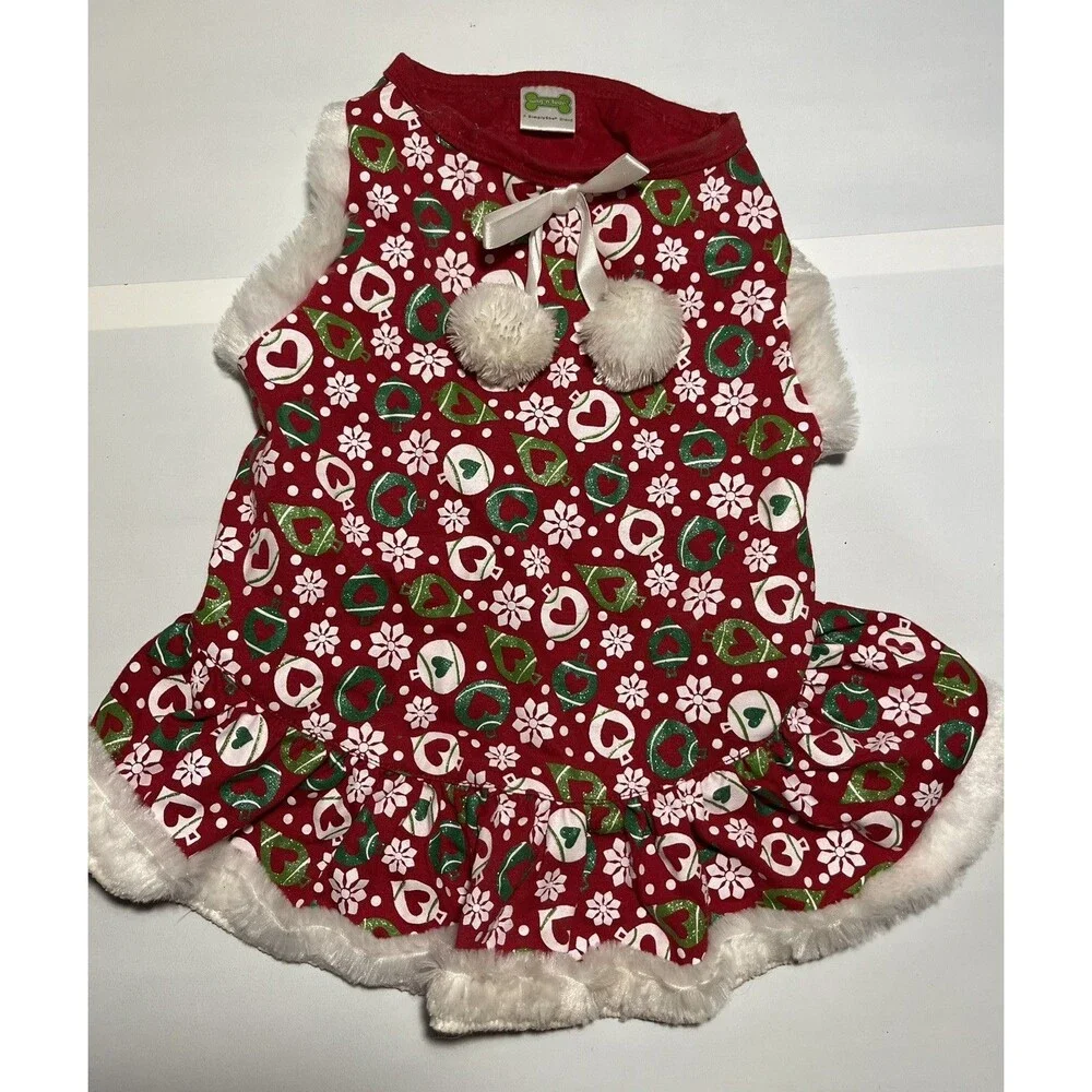 Wag A Tude Dog Christmas Outfit Red White Fringe Fits Rat Terrier Size Large